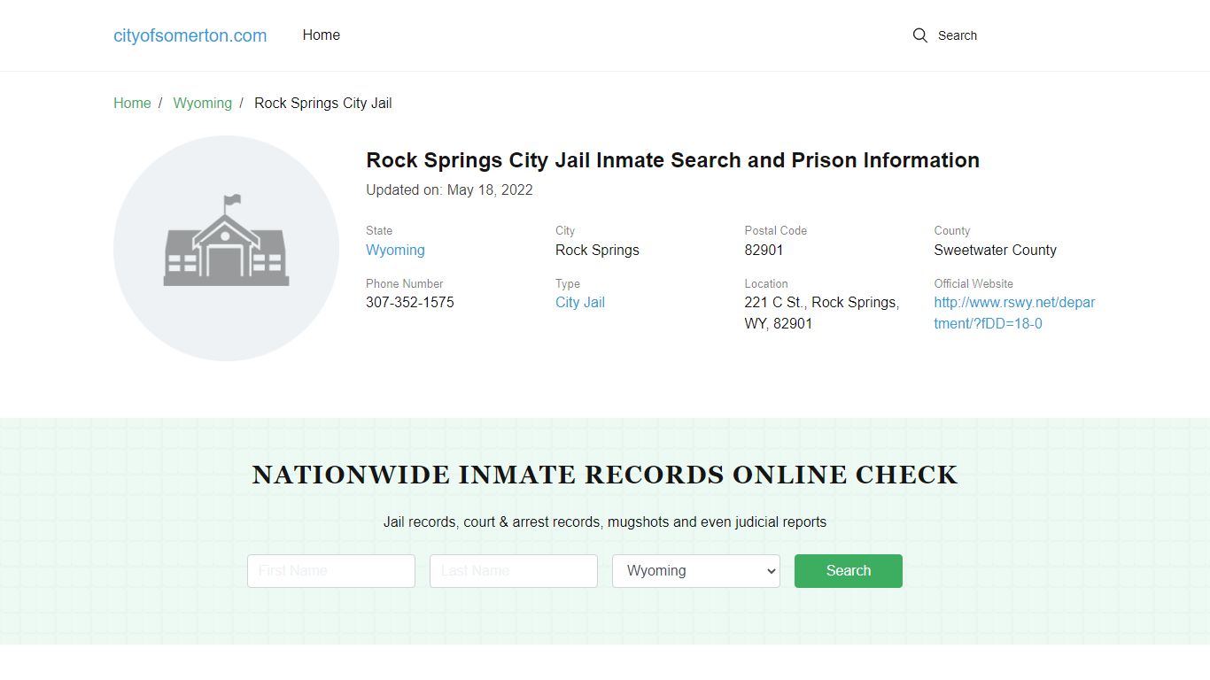 Rock Springs City Jail Inmate Search and Prison Information