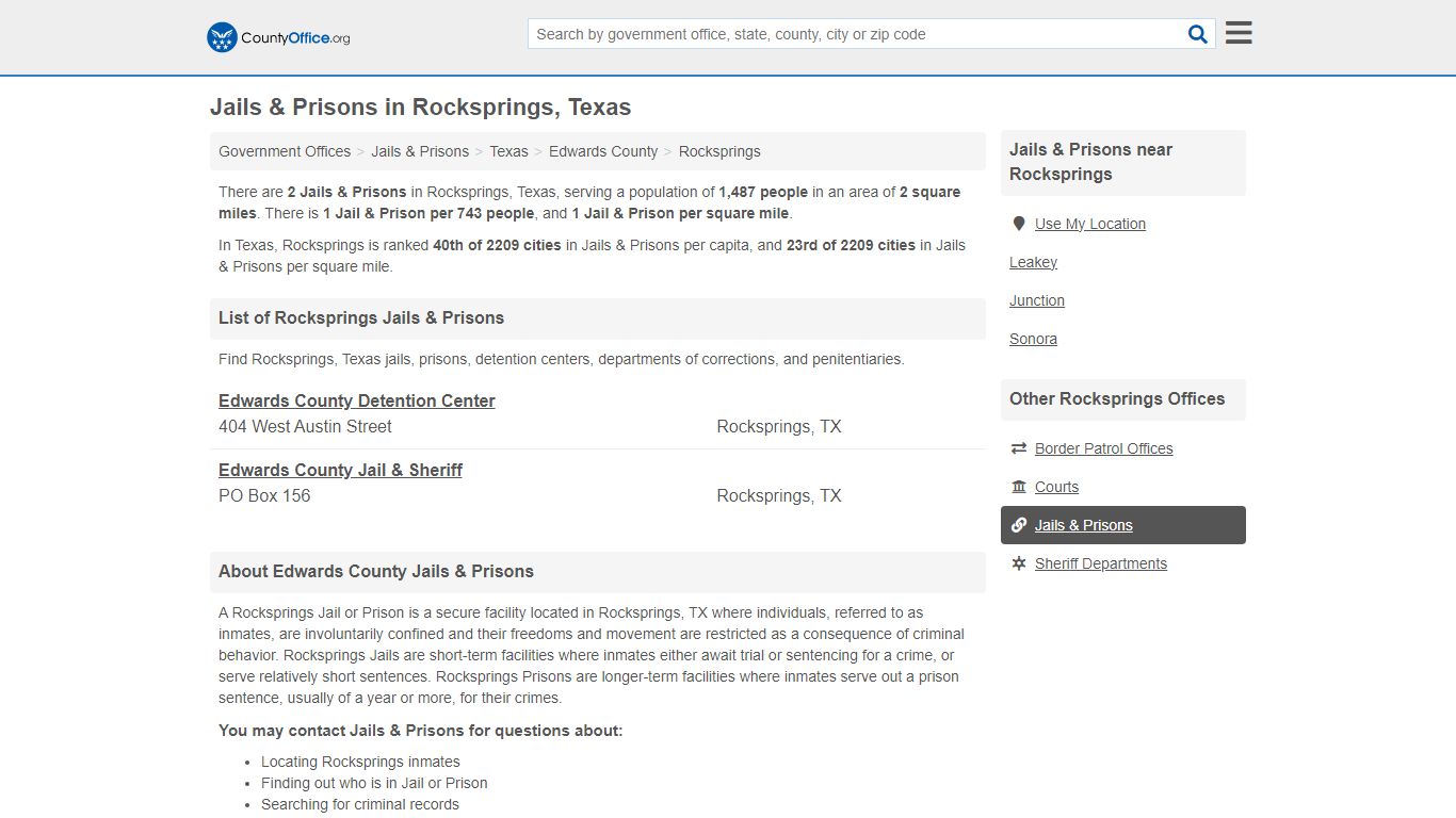 Jails & Prisons - Rocksprings, TX (Inmate Rosters & Records)
